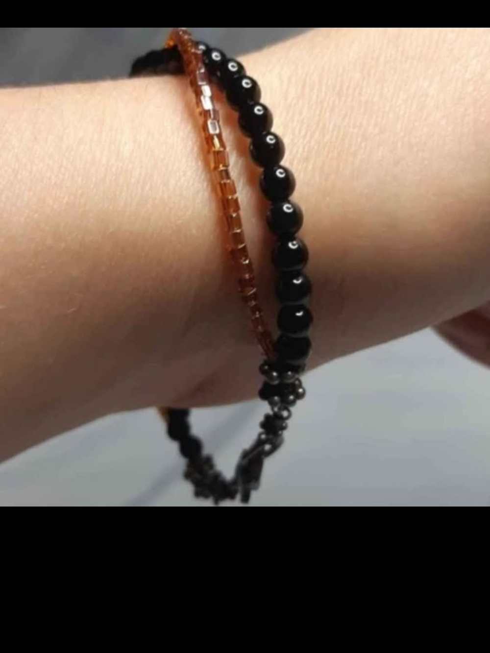 Black and Brown Beaded Sterling Silver Bracelet